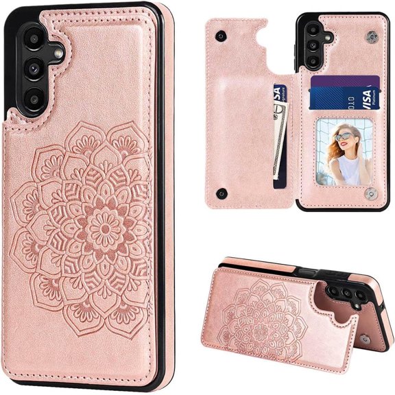 S23 FE Case Wallet,Designed for Samsung Galaxy S23 FE Case with Card Holder,Women Mandala Emboss PU Leather with Stand Credit Card Slots Slim Protective Phone Case for Galaxy S23 FE 5G (Rose Gold)