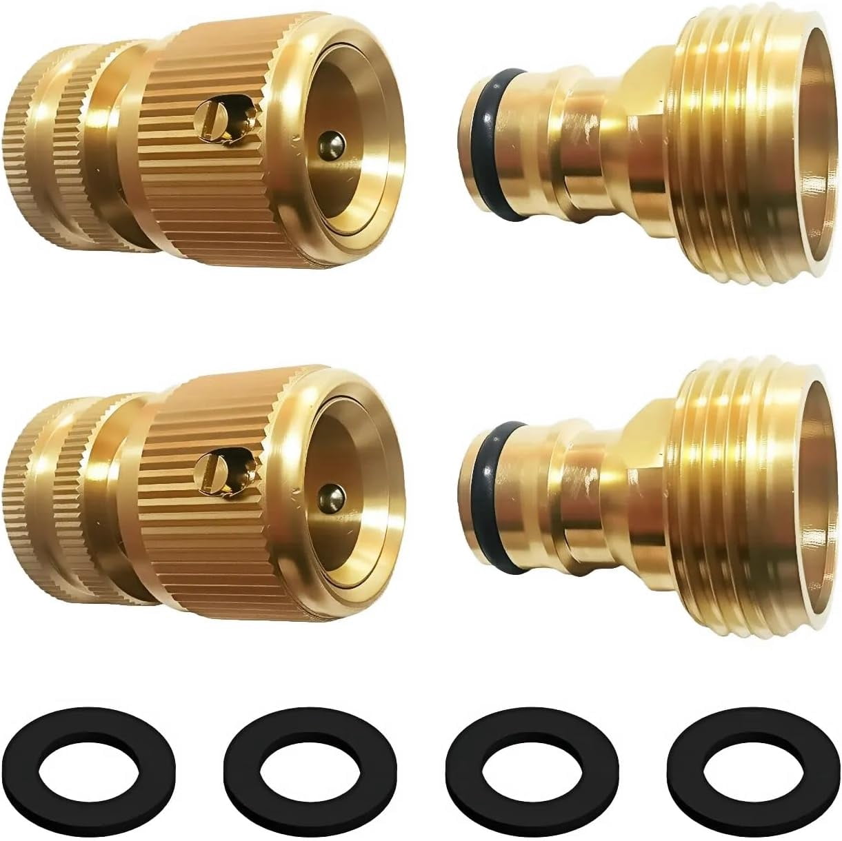 HRTGFD-Brass 3/4 Inch GHT Garden Hose Quick Connect Fittings, Quick Connect Hose Fittings, Hose Quick Connect (2 Sets, 2 Female+2 Male)
