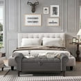 thumbnail image 3 of YOUDENOVA Storage Ottoman Bench for Bedroom 51" Queen Leather Storage Bench with Button, Upholstered Bedroom Bench with Rolled Arms for Living Room, Storage Room, Entryway, Gray, 3 of 7