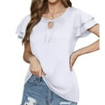 thumbnail image 5 of ClodeEU Womens Summer Ruffle Short Sleeve Tops,Casual Solid Color V Neck T Shirts Blouses White,Womens Plus L, 5 of 8