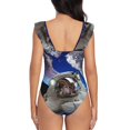 thumbnail image 6 of Yiaed Astronaut in Outer Space Print Women's Ruffled One Piece Swimsuit V Neck Swimwear Slimming Monokini for Woman-Medium, 6 of 8