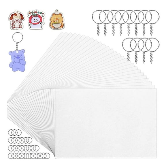 200/100 Pieces Shrinky Plastic Sheets Kit, Shrink Paper Keychain Kit with Shrink Paper Keychains and Open IronRing, DIY Craft Marking, Handprint Keychains