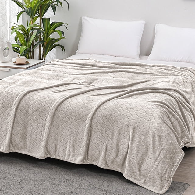 Frazada Manta de franela blanca, suave, ligera, lavable, de forro polar, ideal para cama, sofá, oficina y todas las estaciones (1 pieza). Rkxzt