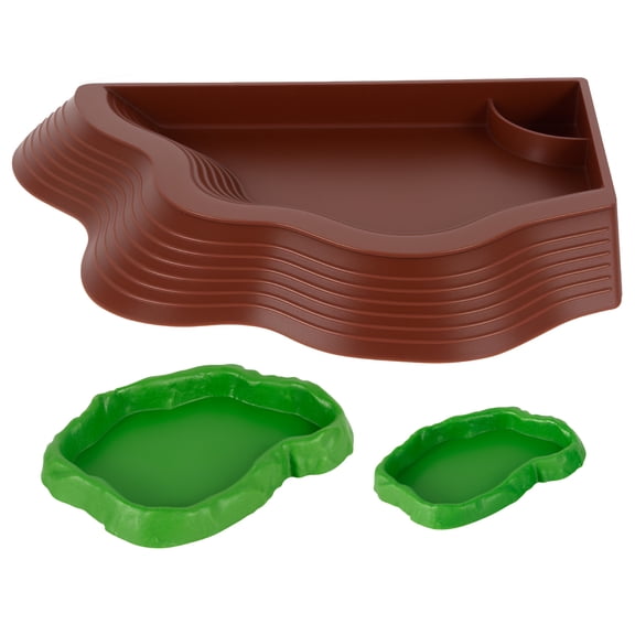 Ikoopy Tortoise Water Bowl with Ramp 3PCS Reptile Food Water Bowl Turtle Pool Tortoise Bathing Pool Turtle Soaking Dish Aquarium Habitat Accessories