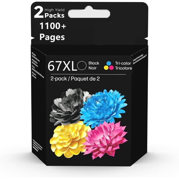 67XL Ink Cartridges Compatible for HP67 Ink Cartridges DeskJet 2755e 2855e 4155e 4255e 6055e 6065e