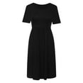 thumbnail image 4 of adviicd Robe Chandail Midi pour Femmes Robes d'Été pour Femmes Col Rond Manches Courtes Ceinture à Nouer Volant Décontracté Robe Trapèze Noire,TG, 4 of 4