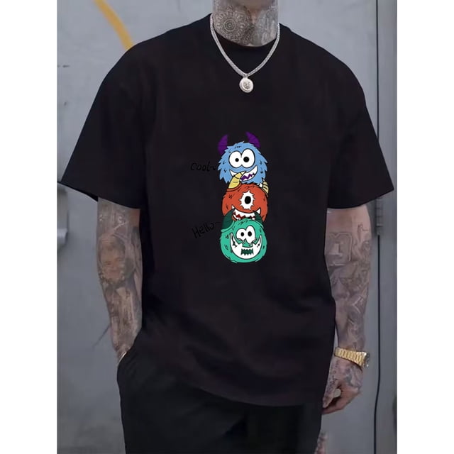 T-Shirt Homme Lourd - tee-Shirt Graphique Monstre Drôle avec Texte Cool, Col Rond, Costumes de Fête et Déguisement Décontracté