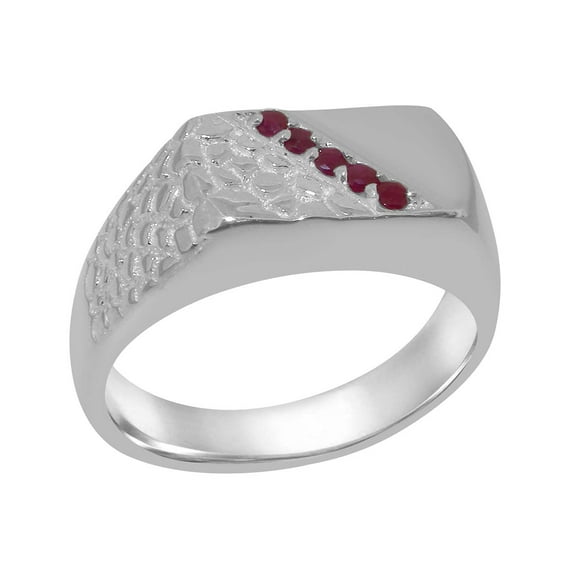 LBG British Made 925 Sterling Silver Natural Ruby Mens band Ring - 33 size options - Size 10