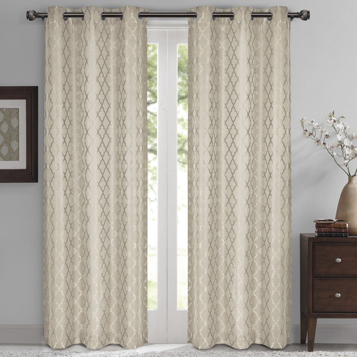 Willow Jacquard Blackout Thermal Insulated Window Curtain Panels Pair Set of 2 