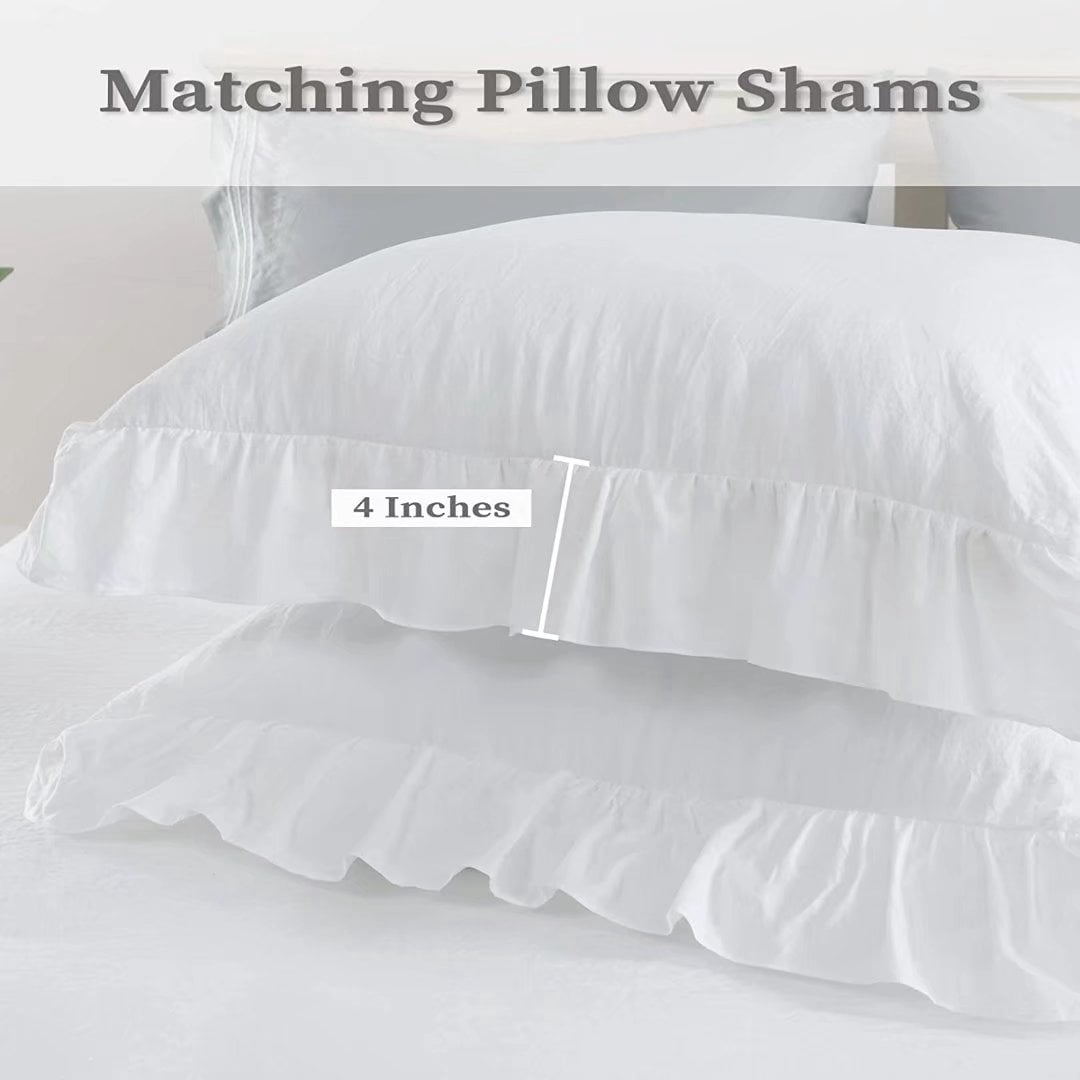 HOMERRY White Ruffle Pattern Duvet Cover Queen Size 3PCS Soft Washed Microfiber Fabric，90x90 in