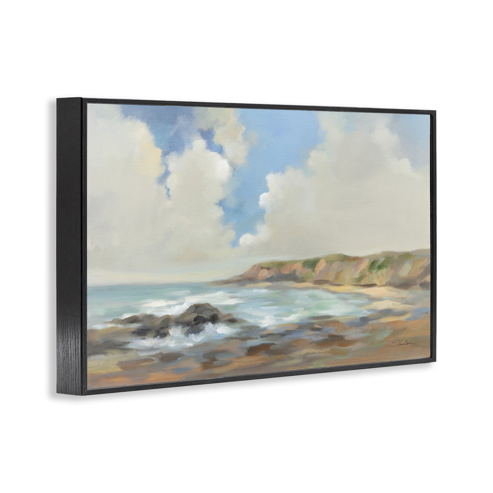 Stupell Industries California Coast Cliffs Landscape Painting Black Framed Art Print Wall Art, 30 x 20