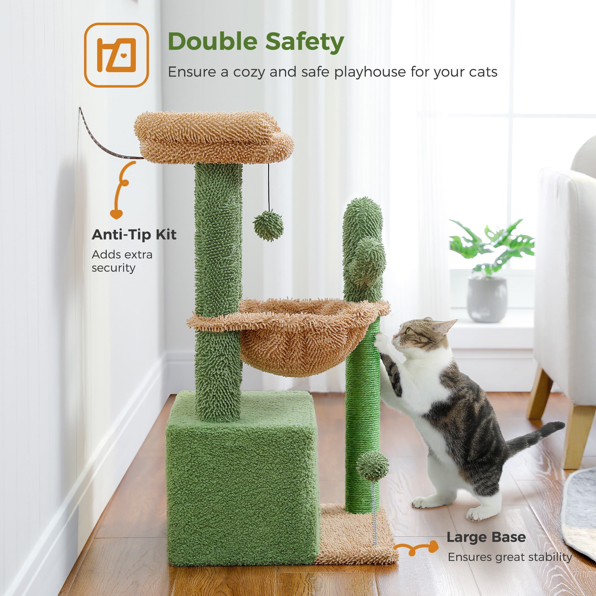 resenkos 33" Cat Tree Tower Grey for Indoors Cats, Kitty Condo with Scratching Post, Modern Activity Climbing for Small and Medium Cats, Green