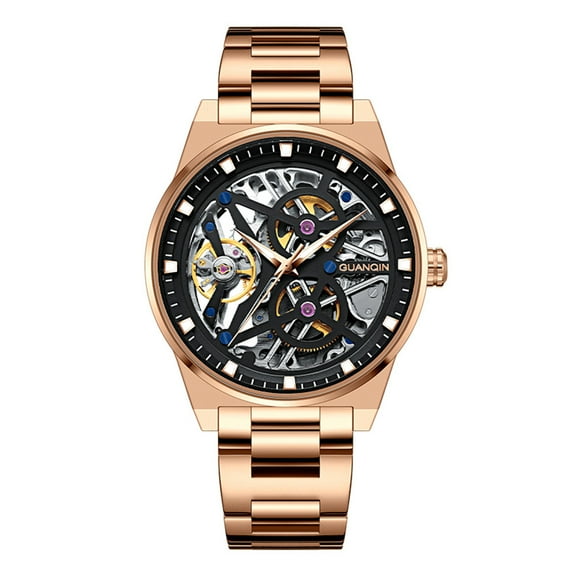 GUANQIN Men Skeleton Automatic Self-Winding Mechanical Business Wristwatch Luminous Stainless Steel Vintage Wrist Watch Sapphire Crystal Waterproof Classic Clock
