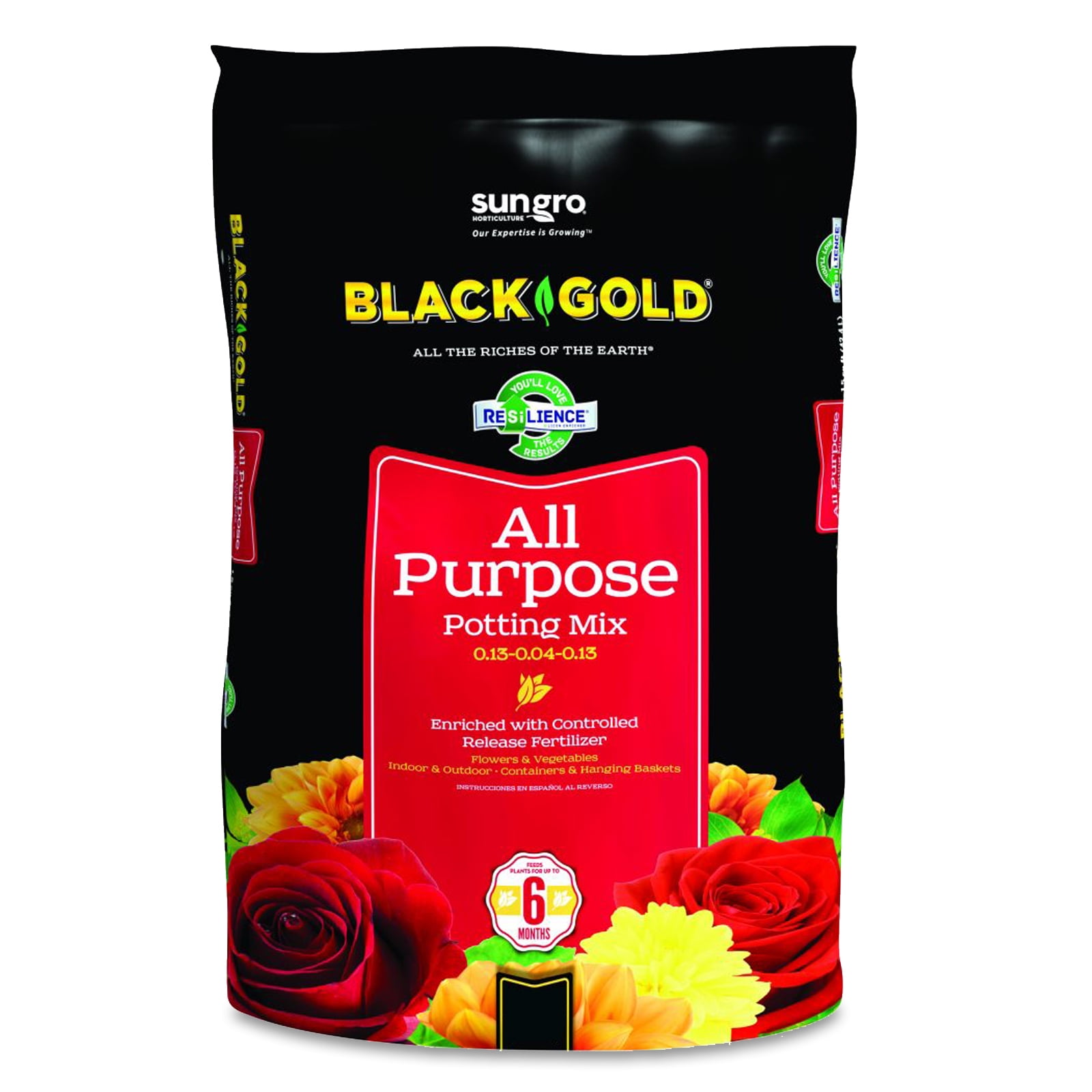SunGro Black Gold All Purpose Potting Soil Fertilizer Mix, 8 Quart Bag