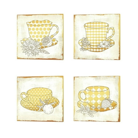 Lemon Strawberry Tea - Metaverse Cleonique Hilsaca 'Chamomile Lemon Tea, Darjeeling White Tea, Earl Gray Tea & Strawberry Green Tea' Canvas Art (Set of 4)