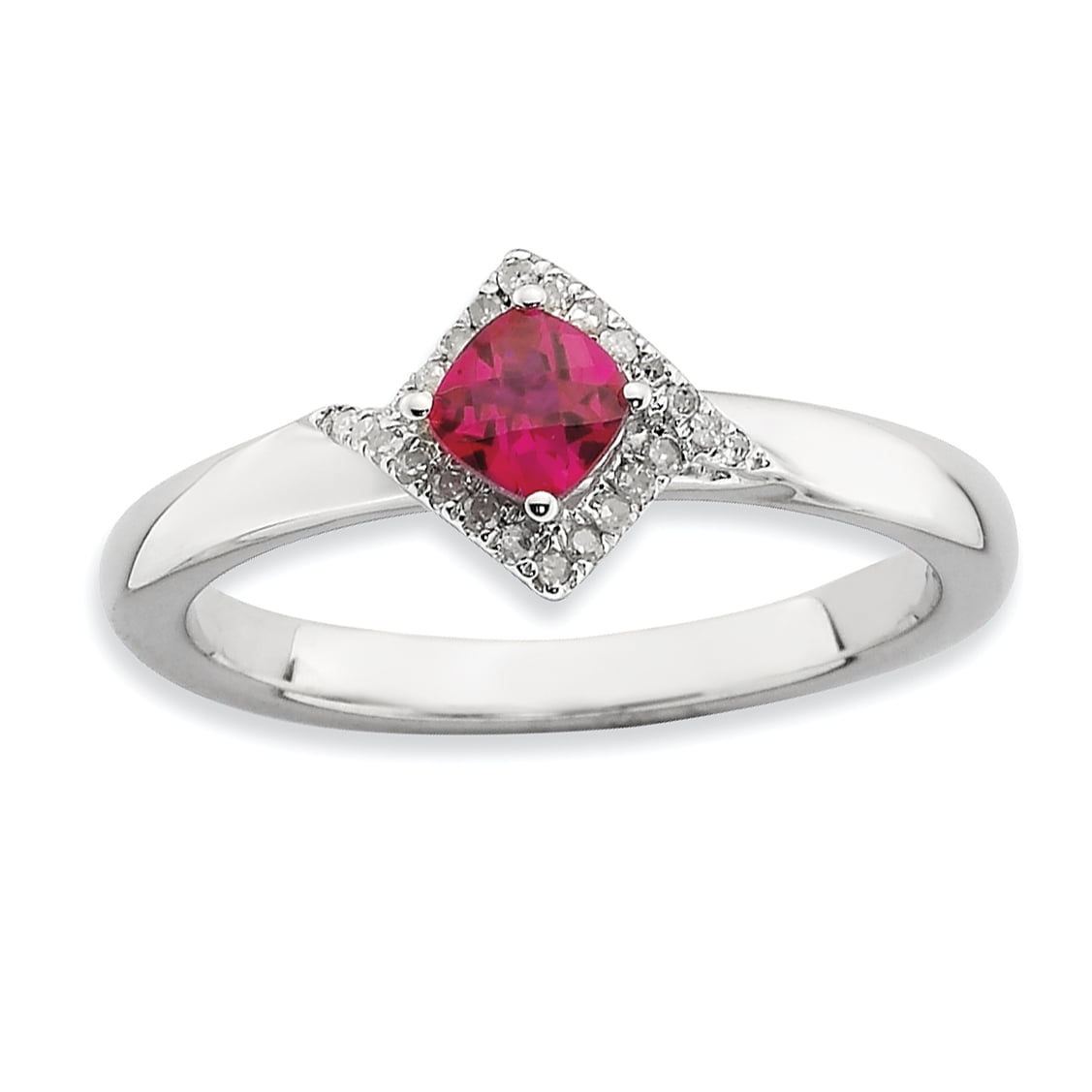 IceCarats - 925 Sterling Silver Created Red Ruby Diamond Band Ring Size