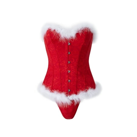 

Women s Christmas Feather Corset Top Outfits Front Buckle Body Shaper Bustier Lingerie Shapewear Cosplay Costume