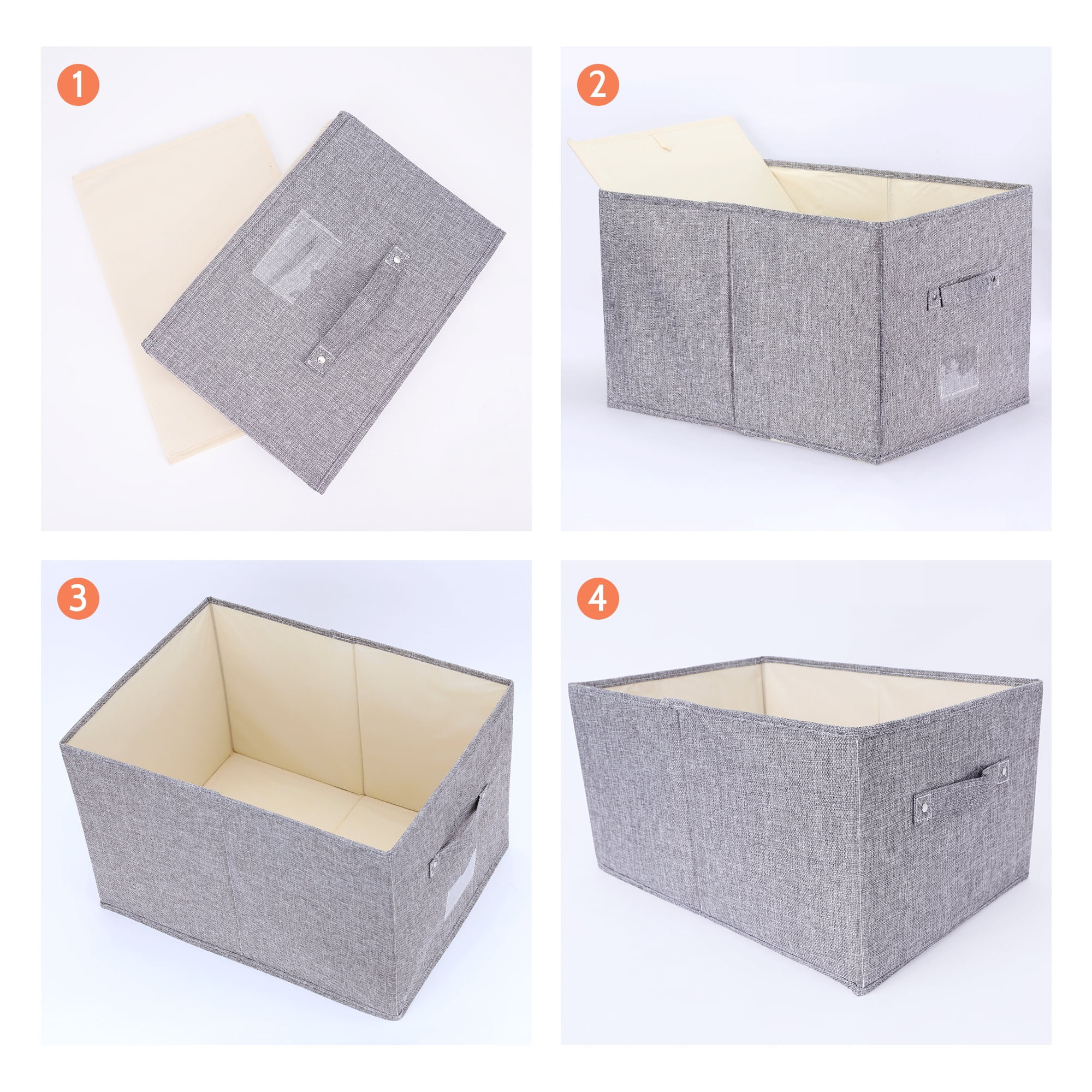 Unique Bargains Storage Cube Fabric Bin with Handles for Shelves Basket Grey 19*14*12in