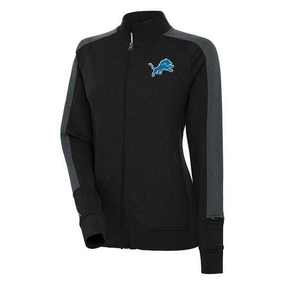 Women's Antigua Black Detroit Lions Strike Full-Zip Track Jacket