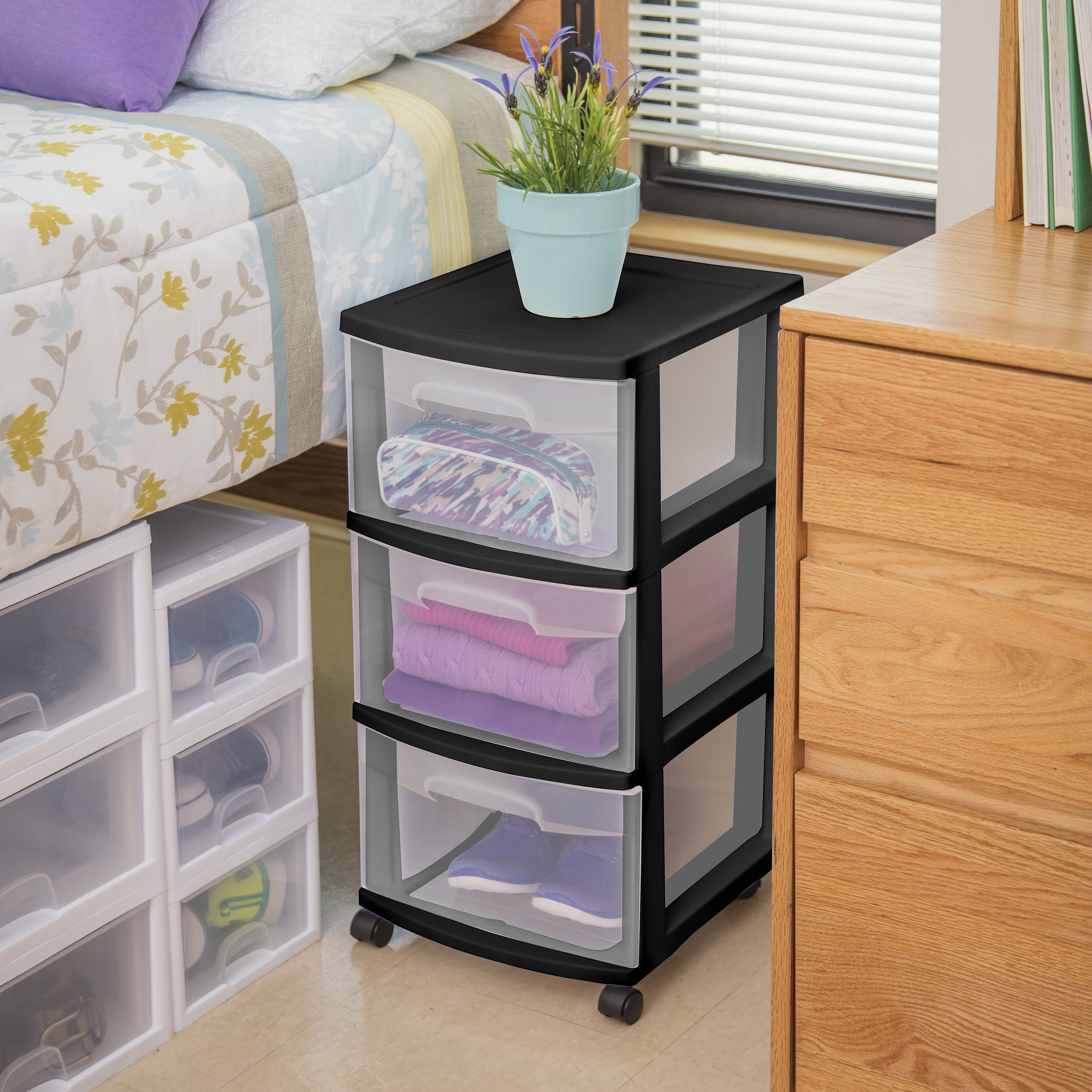 Sterilite 3-Drawer Plastic Rolling Storage Cart, Clear with Black Frame  (2-Pack), 1 Piece - Pay Less Super Markets