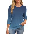thumbnail image 3 of Plebaso T-Shirts à Manches 3/4 Col Rond pour Femmes Tee-Shirts Décontractés Amples Blouses Dégradées pour S-5TG, 3 of 6