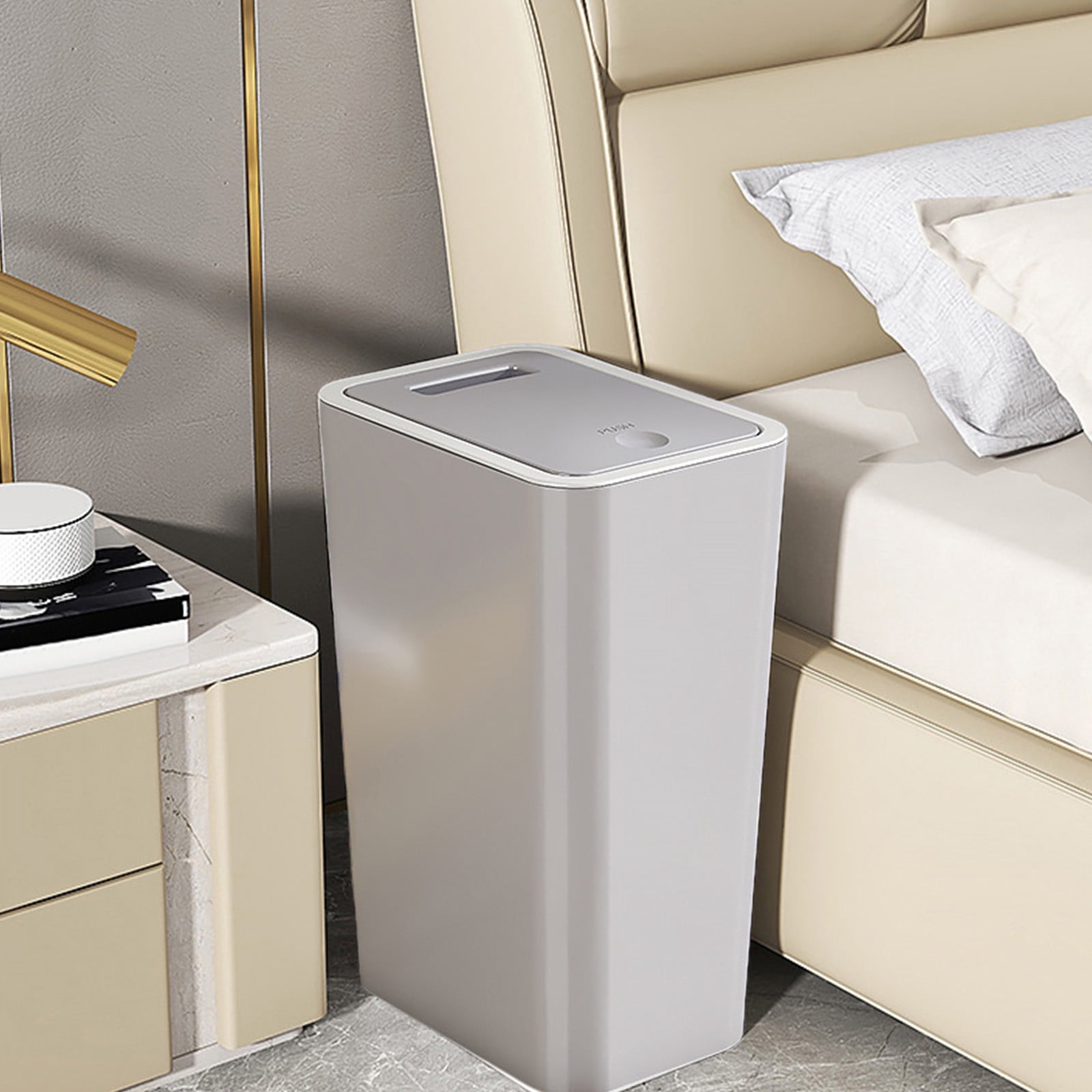 Kitchen Trash Can, Step-On Garbage Can with Lid, Tall Kitchen & Bathroom Trash Can, Small Office Waste Bin, Gray - Xuniizn