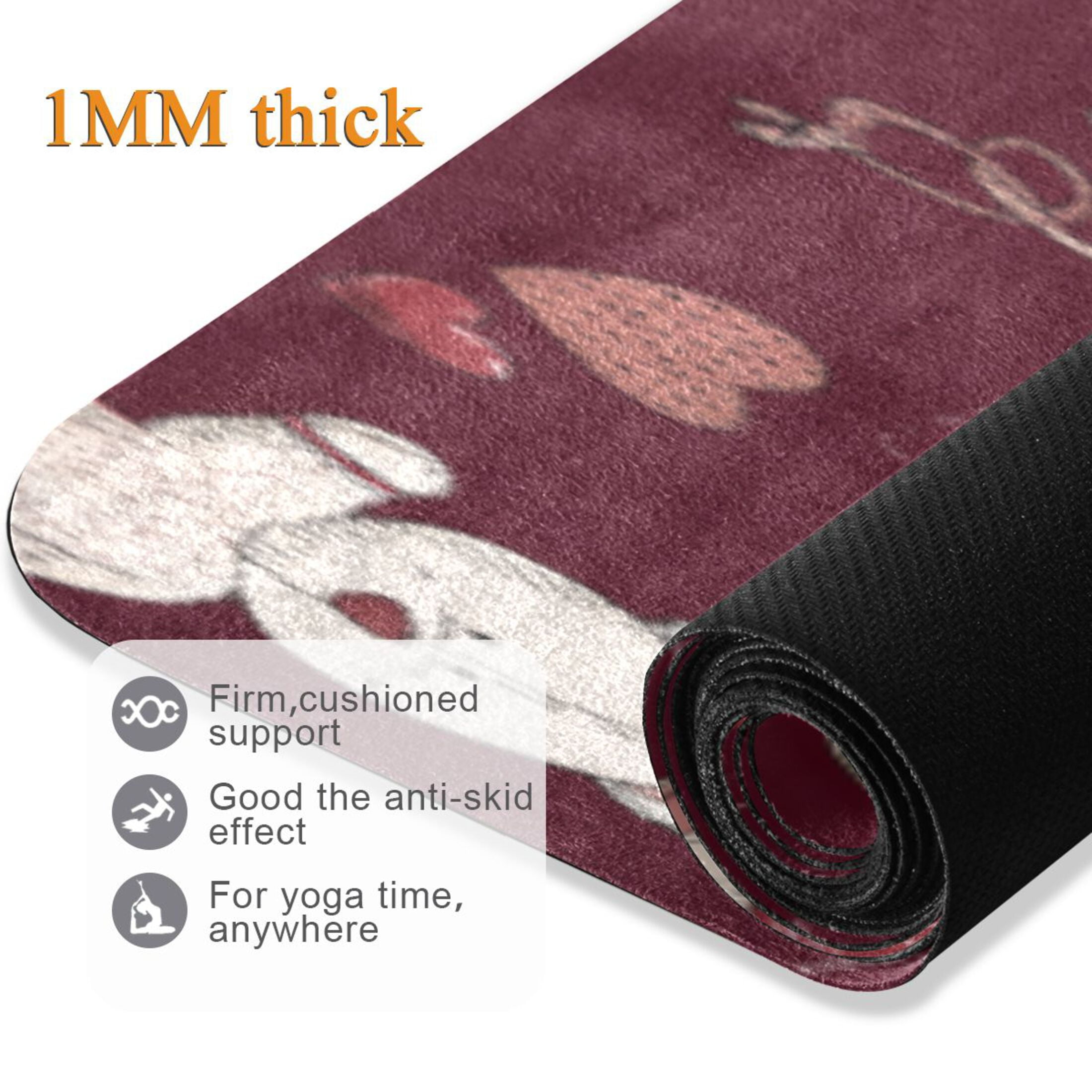 BZSMCE Yoga Mat Women Fitness Mat Burgundy Bear Heart Cuddle Pattern