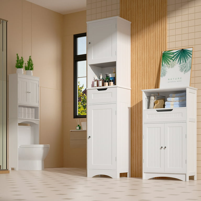 Freestanding Storage Tall Bathroom Cabinet with Adjustable Shelf and  Drawer, White