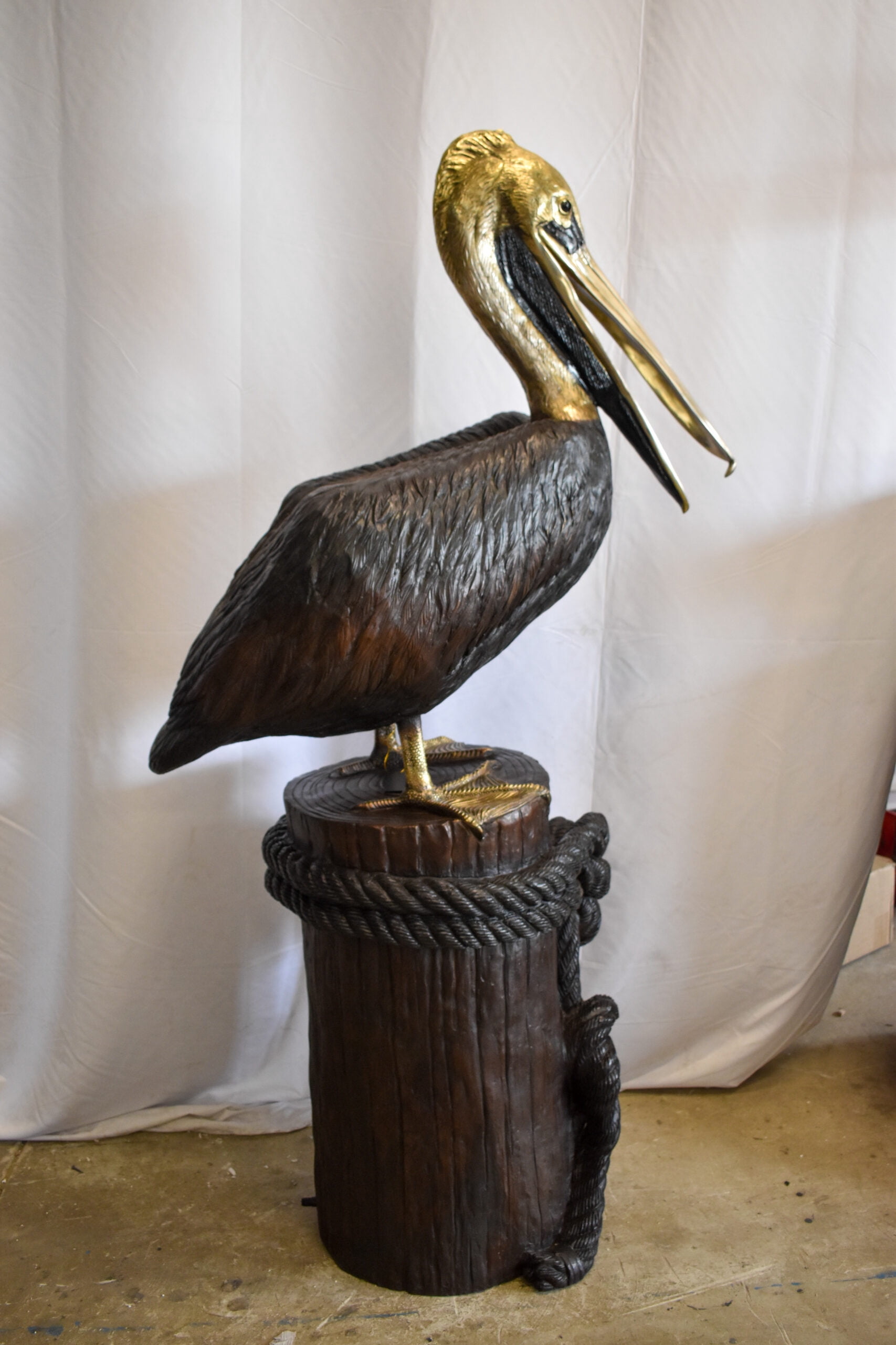 Nifao Pelican on Tree Stump Outdoor Fountain Statue, Bronze Garden Water Feature Sculpture for Patio & Yard – Garden Outdoor Decor Sculpture, 43"L x 24"W x 76"H