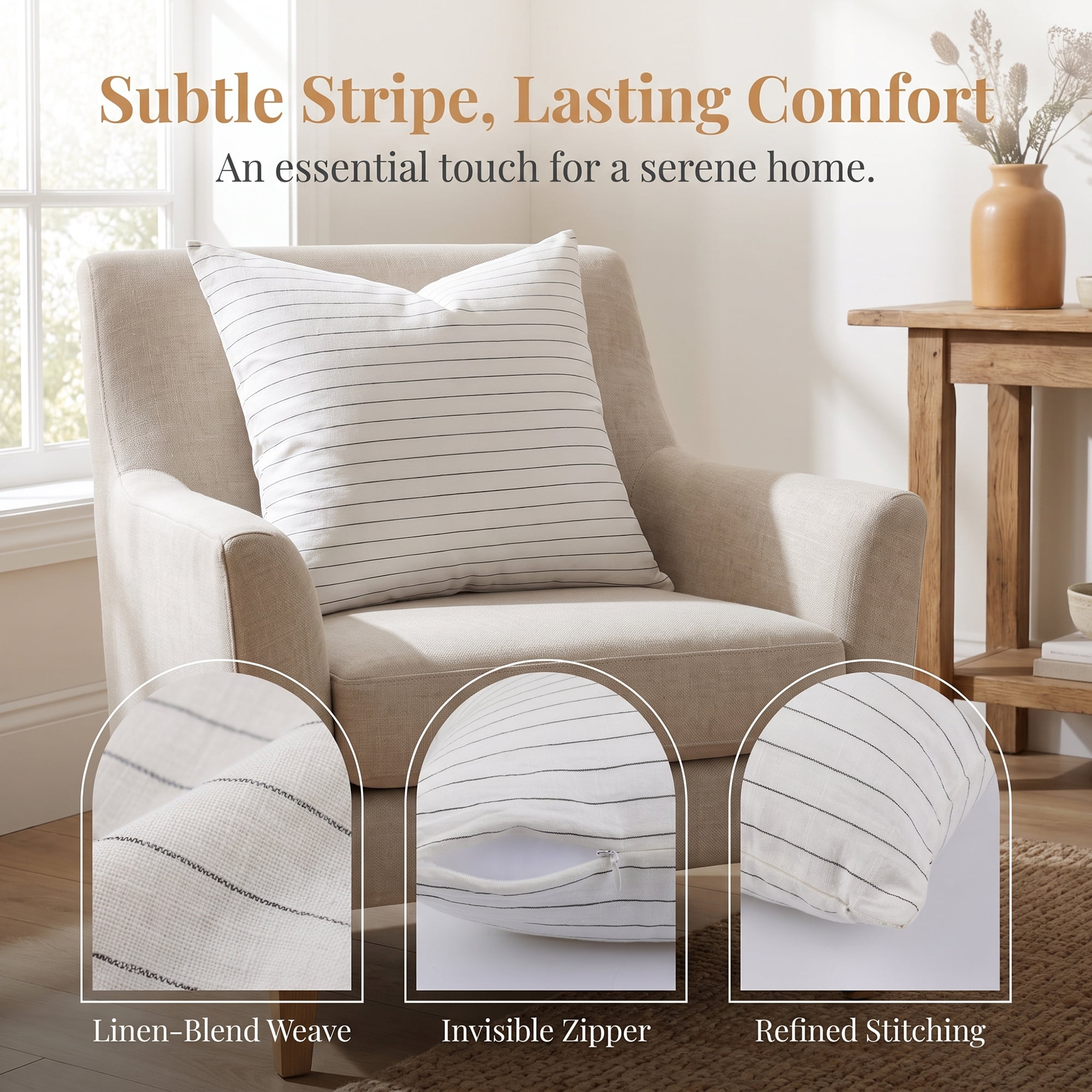 Unique Bargains 2 Pack Fine Stripe Throw Pillow Covers Cotton Blend Cases White 18"x18"