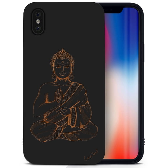 Case Yard Wooden Case for iPhone-X Soft TPU Silicone cover Slim Fit Shockproof Wood Protective Phone Cover for Girls Boys Men and Women Supports Wireless Charging Hindu Bagdash Hand Design