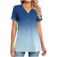 thumbnail image 2 of Womens Tops Plus Size Short Sleeved V-neck Gradient Button Printed Top Blue XL, 2 of 6