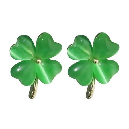Four Leaf Clover Earrings Stud Earrings for Women 14K Gold Earrings Green Stud Earrings Gold Earrings for Women Trendy