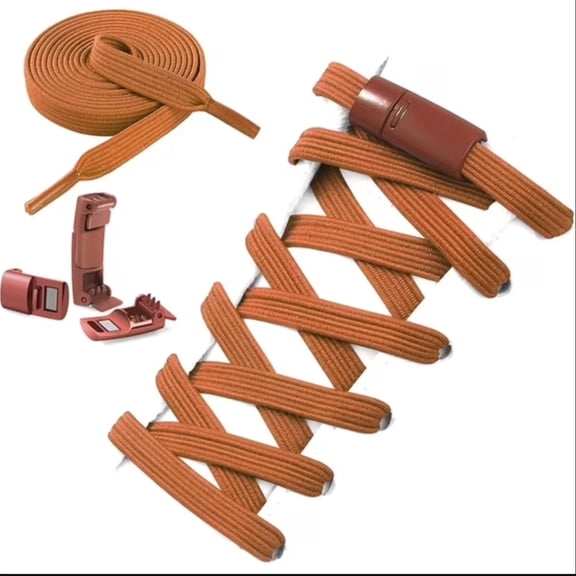 TUWAFE 2 Pairs Flat Elastic No Tie Shoe Laces for Sneakers,Stretch Tieless Shoelaces for Adults Flat Shoes Strings 100Cm Length Shoes Strings Brown Brown Shoe Laces