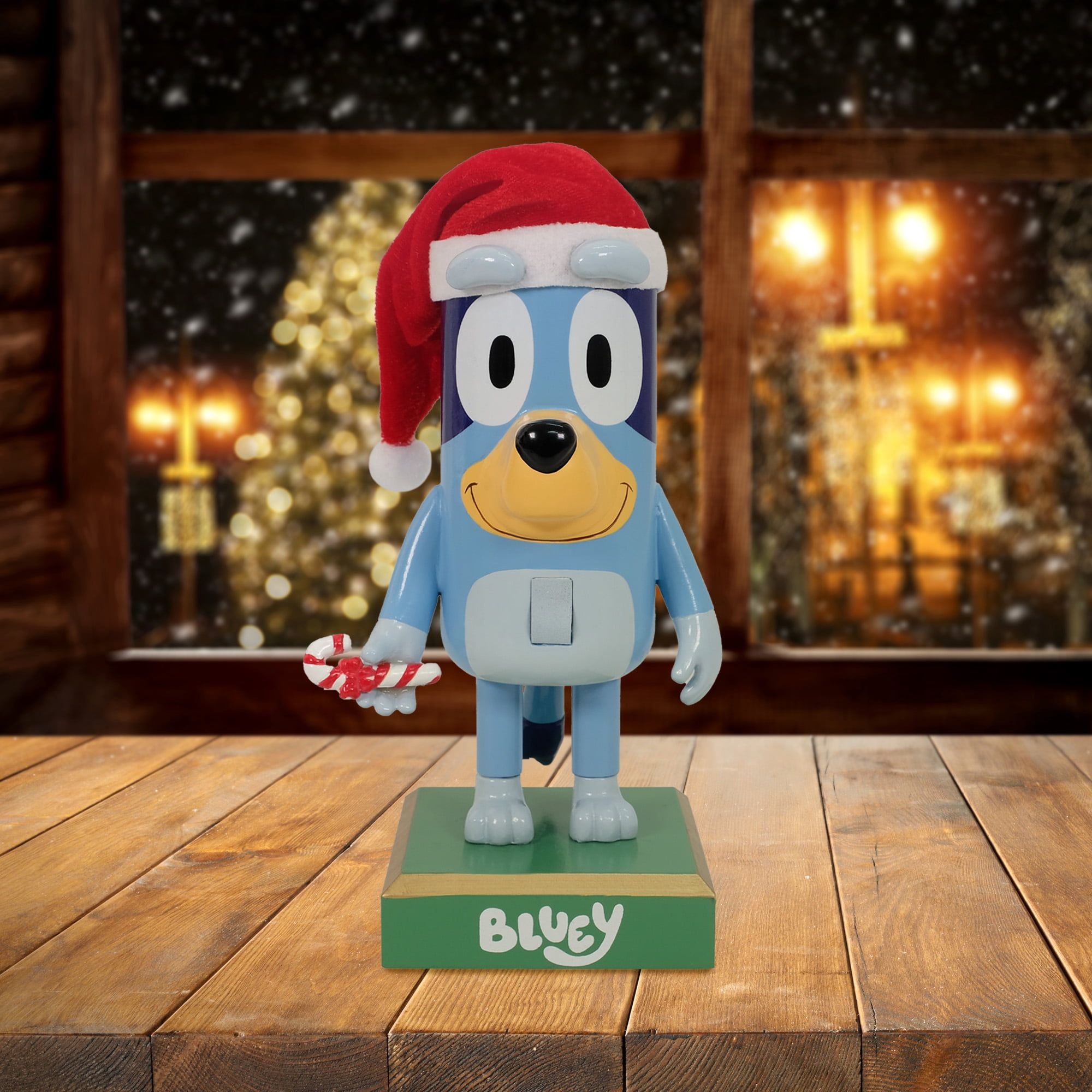 Bluey 8.5 Inch Nutcracker with Santa Hat and Candy Cane