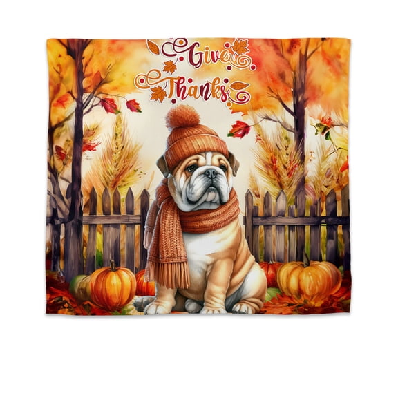Happy Thanksgiving Bulldog Give Thanks Fall Beanie Scarf Welcome Tapestry Dog Lover Gifts Idea Wall Hanging Backdrop Home Decor - 00020