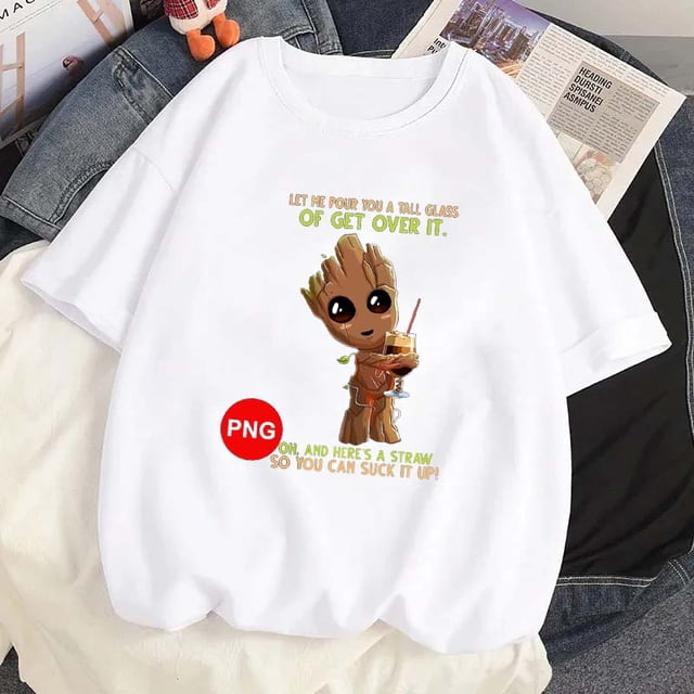 Camisetas con estampado de Marvel Baby Groot para mujer, ropa de calle informal a la moda, camisetas de dibujos animados para mujer, Camiseta con cuello redondo