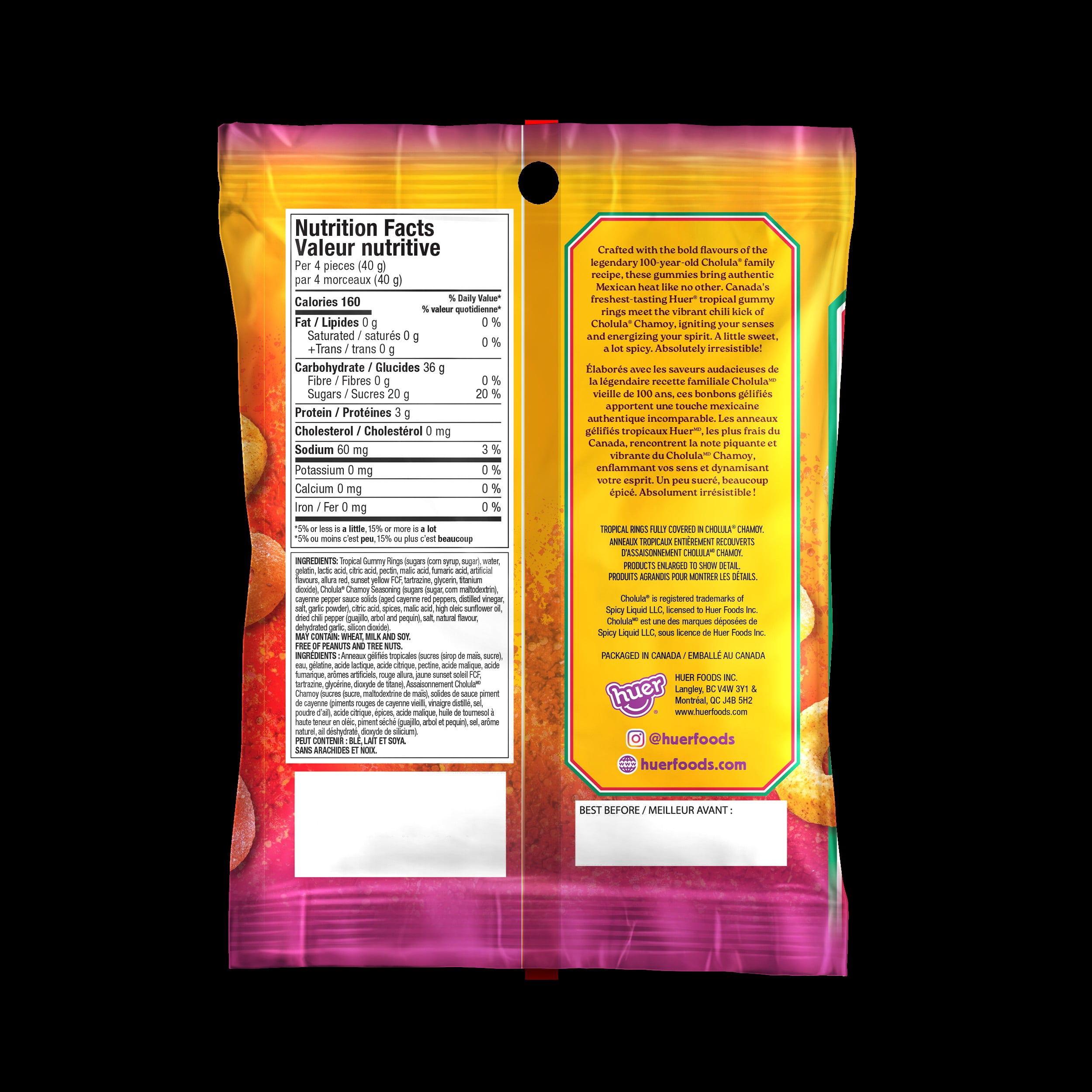 Huer, Cholula Chamoy, Anneaux Fruités Epicés, 100g, Sans Arachides et Noix
