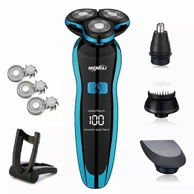 Rasoir Électrique Rasoir Rotatif Tondeuse à Barbe Rechargeable Machine à Raser pour Hommes Usage Humide-Sec Double Étanche
