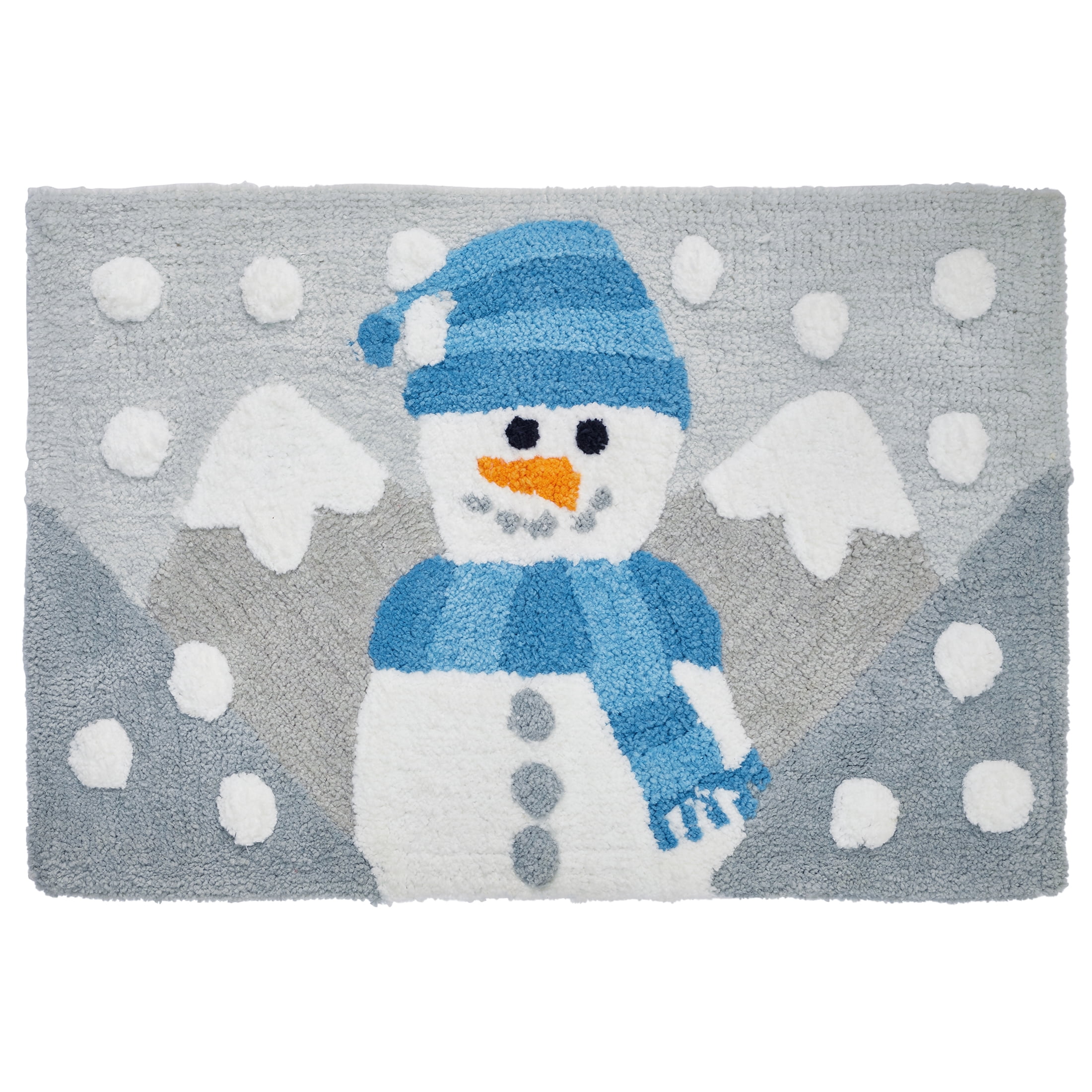 Holiday Time Snowman Blue Cotton/Polyester Bath Rug Set, Non-Slip, 3 Pieces