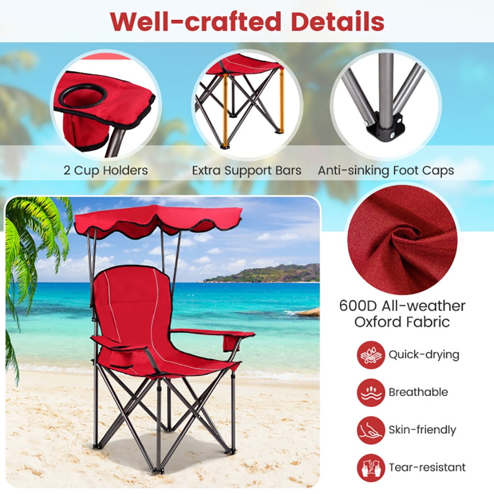 Aimee Lii Portable Folding Beach Canopy Chair with Cup Holders, Camping Chairs with Canopy, Red Aimee Lii Portable Folding Beach Canopy Chair with Cup Holders, Camping Chairs with Canopy, Red