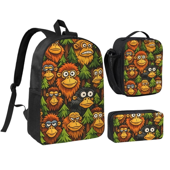 Monkey Backpack Set 3pc Including Backpack, Lunch Bag and Pen Bag Combination