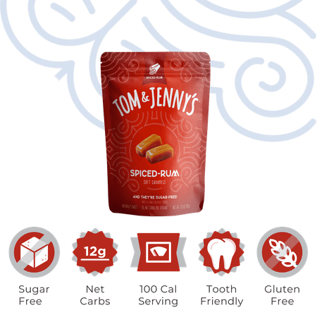 Tom & Jenny’s Soft Caramels Candy SugarFree Caramel Candy 1 Bag Spiced Rum