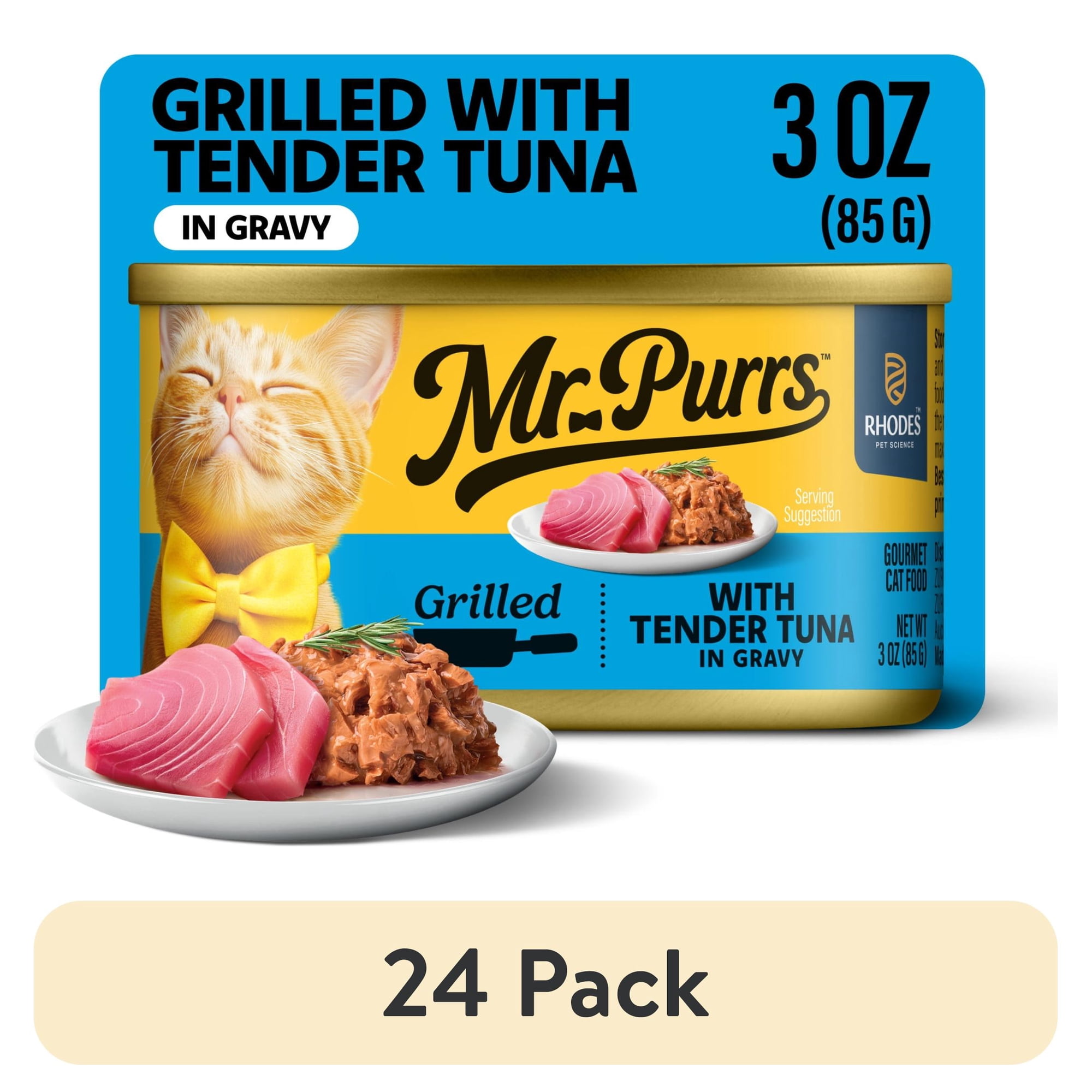 (24 pack) Mr Purrs Grilled Tender Tuna in Gravy Wet Cat Food, 3 oz Can