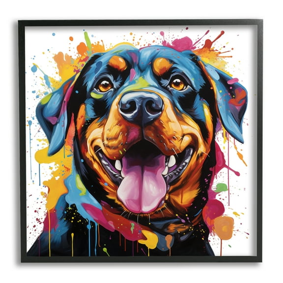 Stupell Industries Rottweiler with Paint Splash Animals & Insects Painting Black Framed Art Print Wall Art, 24 x 24