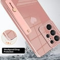 thumbnail image 2 of Designed for Samsung Galaxy S21 Ultra Case with Strap Luxury Love Heart Plating Gold Bumper Phone Cover Wristband Kickstand Full Body Protective Slim Case for Women-Sand Pink, 2 of 10