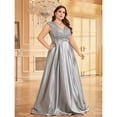thumbnail image 2 of AURA Plus Size Evening Dress Long Sleeve V Neck Slim Fit Fishtail Formal Maxi Gown Spandex Color Block Women 0XL 4XL, 2 of 6