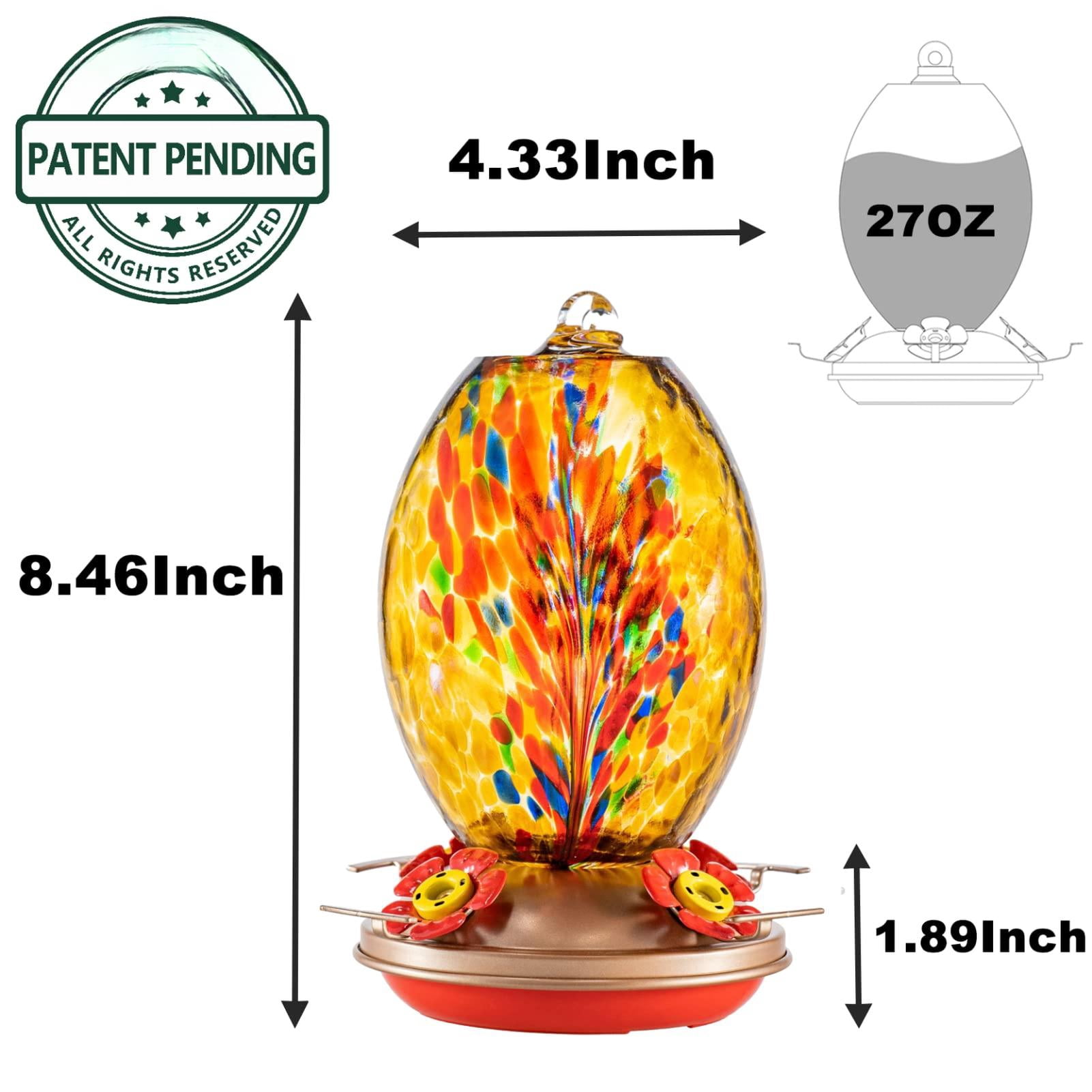Amber Fireworks Blown Glass Hummingbird Feeder For Outdoors
