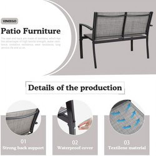 Devoko 4‑Piece Patio Bistro Set – Textilene Outdoor Conversation Set with Loveseat and Tea Table, Gray