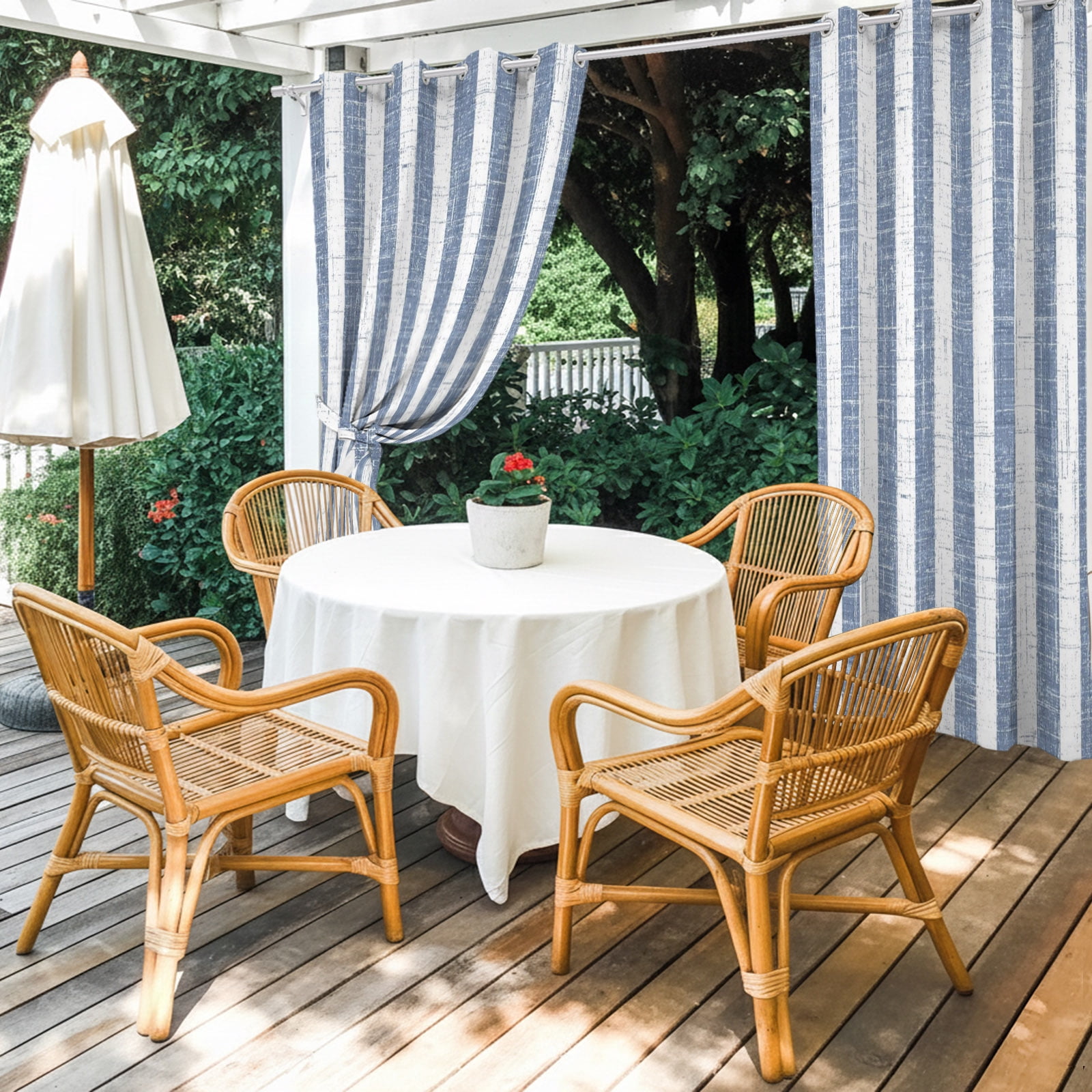 Blue Stripes Outdoor Curtains for Patio, Modern Abstract Linens Farmhouse Sunshade Privacy Drapes Grommet Waterproof Outside Curtains for Porch/Cabana/Balcony 54"x 108", 1 Panel